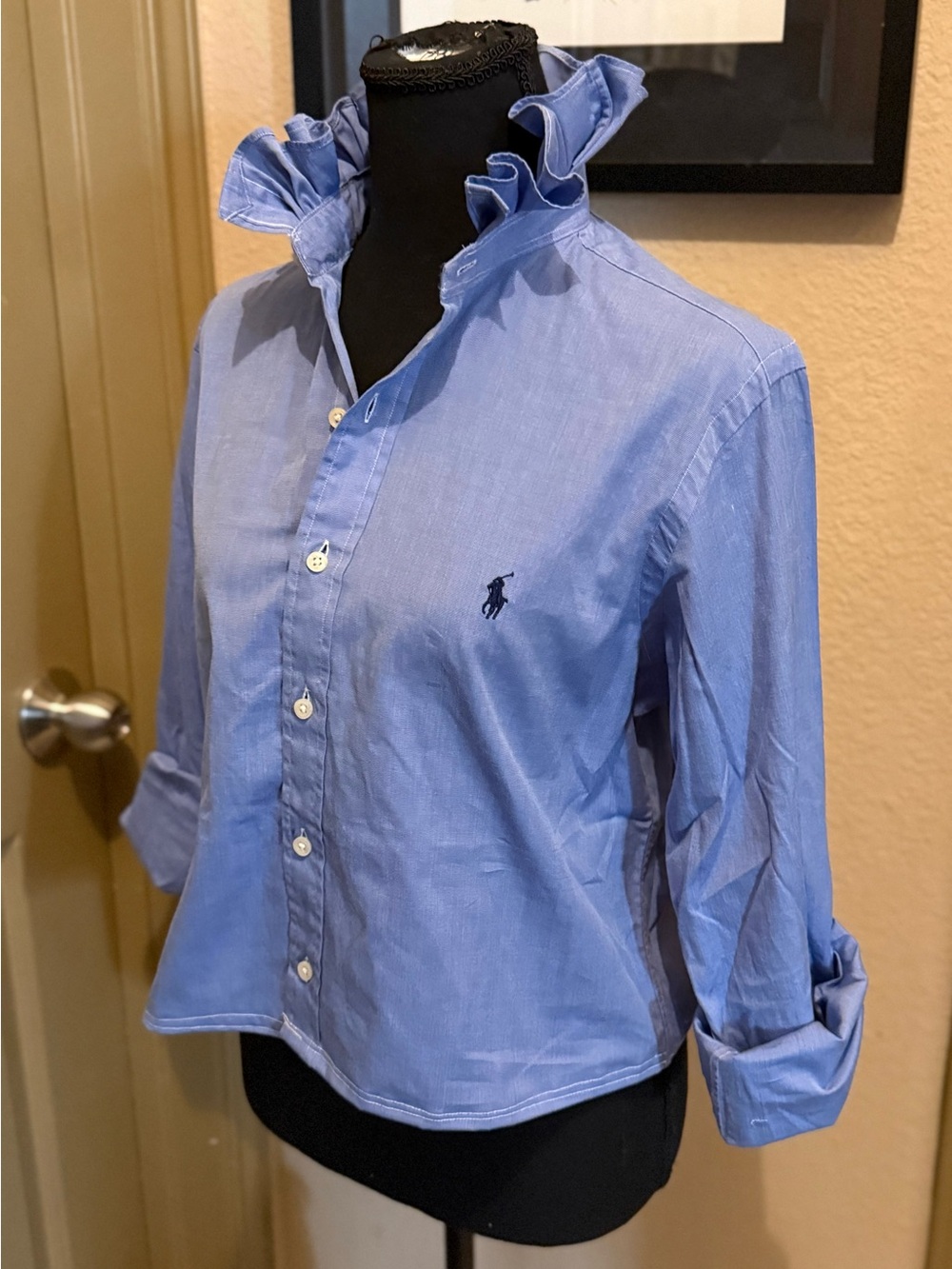 Ralph Lauren Light Blue Ruffled Collar Button-Down Shirt